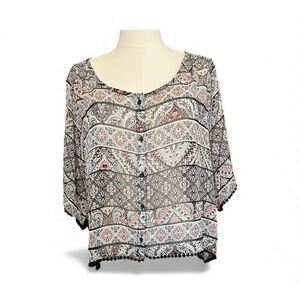 🖤💗 EUC MUDD Boho Black, Pink & White Hi-Low Button Front Top | Sz XL